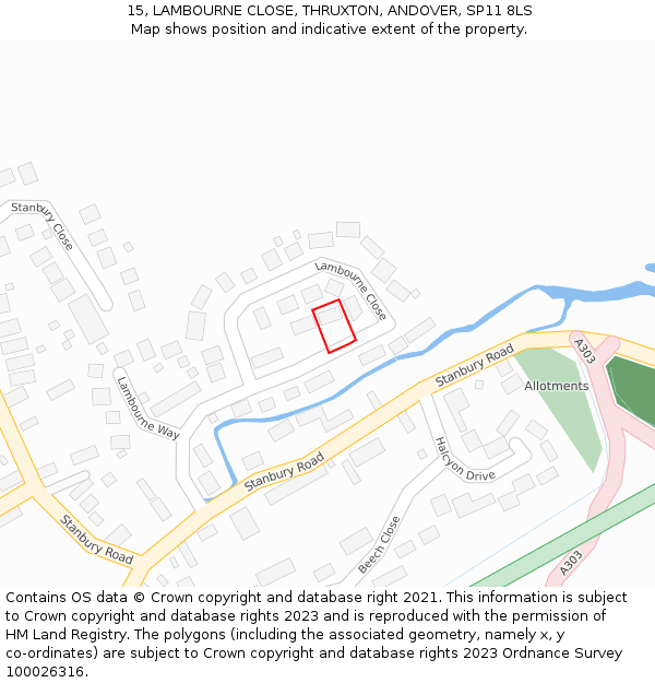 15, LAMBOURNE CLOSE, THRUXTON, ANDOVER, SP11 8LS: Location map and indicative extent of plot