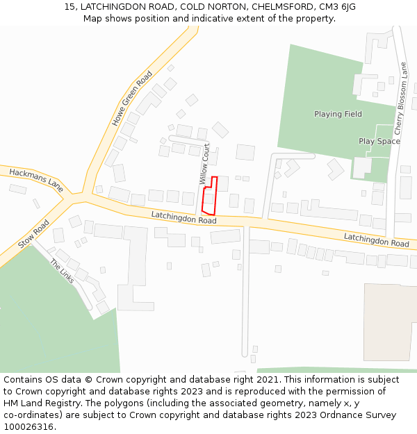 15, LATCHINGDON ROAD, COLD NORTON, CHELMSFORD, CM3 6JG: Location map and indicative extent of plot