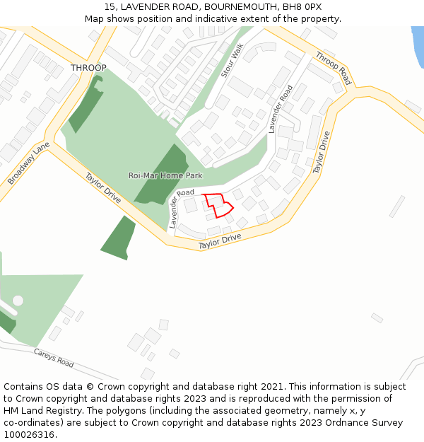 15, LAVENDER ROAD, BOURNEMOUTH, BH8 0PX: Location map and indicative extent of plot