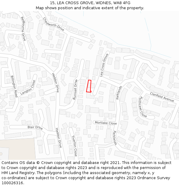 15, LEA CROSS GROVE, WIDNES, WA8 4FG: Location map and indicative extent of plot