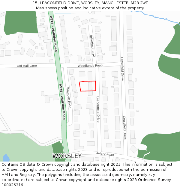 15, LEACONFIELD DRIVE, WORSLEY, MANCHESTER, M28 2WE: Location map and indicative extent of plot