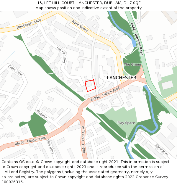 15, LEE HILL COURT, LANCHESTER, DURHAM, DH7 0QE: Location map and indicative extent of plot