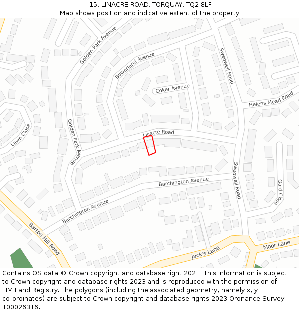 15, LINACRE ROAD, TORQUAY, TQ2 8LF: Location map and indicative extent of plot