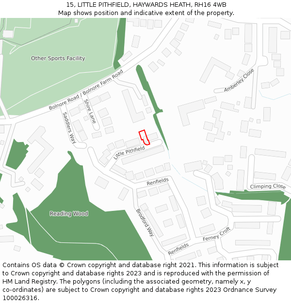 15, LITTLE PITHFIELD, HAYWARDS HEATH, RH16 4WB: Location map and indicative extent of plot