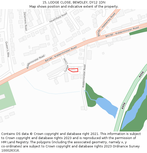 15, LODGE CLOSE, BEWDLEY, DY12 1DN: Location map and indicative extent of plot