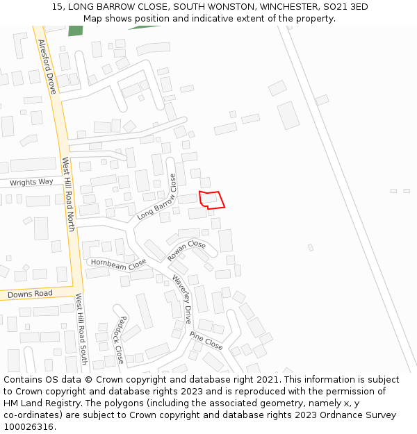 15, LONG BARROW CLOSE, SOUTH WONSTON, WINCHESTER, SO21 3ED: Location map and indicative extent of plot