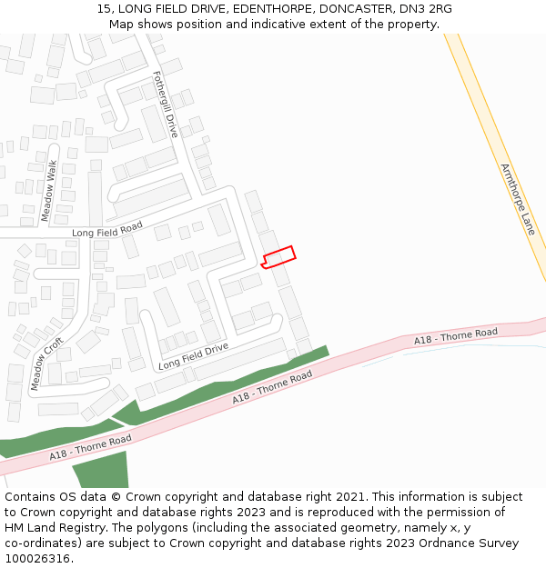 15, LONG FIELD DRIVE, EDENTHORPE, DONCASTER, DN3 2RG: Location map and indicative extent of plot