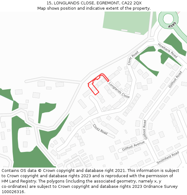 15, LONGLANDS CLOSE, EGREMONT, CA22 2QX: Location map and indicative extent of plot