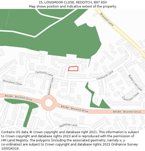 15, LONGMOOR CLOSE, REDDITCH, B97 6SX: Location map and indicative extent of plot