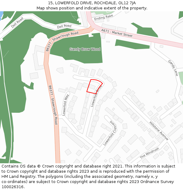 15, LOWERFOLD DRIVE, ROCHDALE, OL12 7JA: Location map and indicative extent of plot