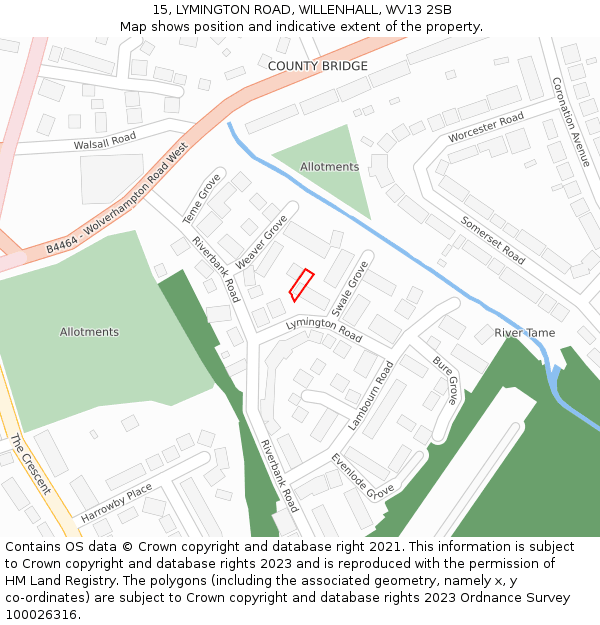 15, LYMINGTON ROAD, WILLENHALL, WV13 2SB: Location map and indicative extent of plot