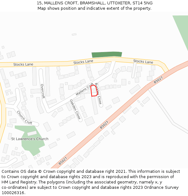 15, MALLENS CROFT, BRAMSHALL, UTTOXETER, ST14 5NG: Location map and indicative extent of plot