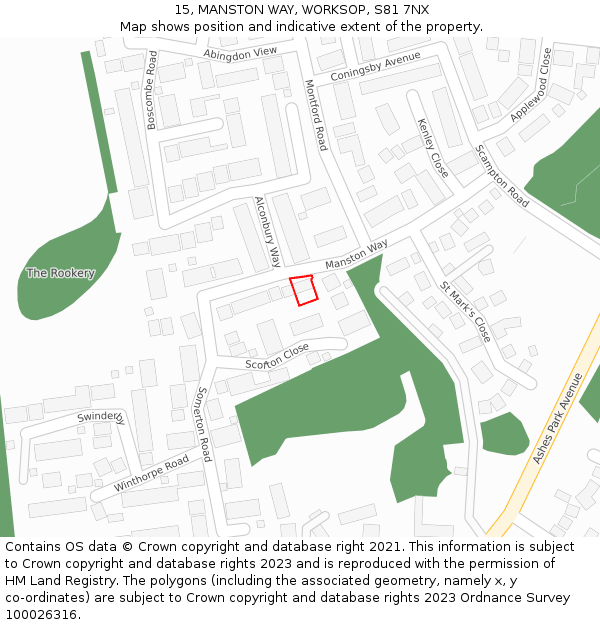 15, MANSTON WAY, WORKSOP, S81 7NX: Location map and indicative extent of plot