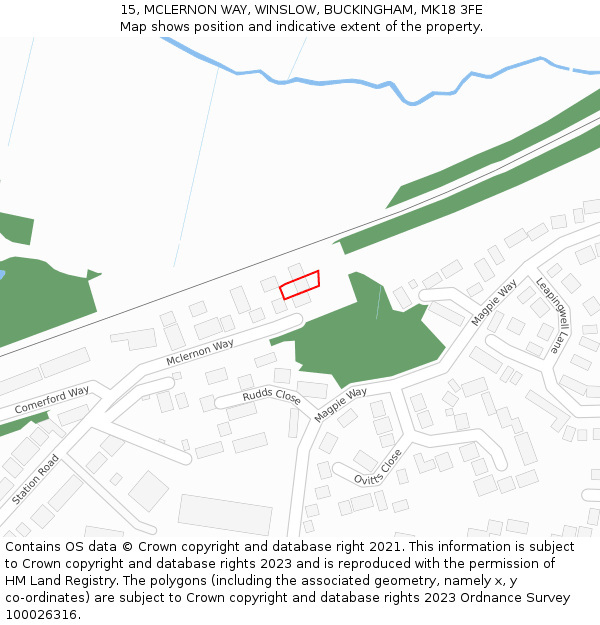15, MCLERNON WAY, WINSLOW, BUCKINGHAM, MK18 3FE: Location map and indicative extent of plot