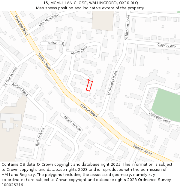 15, MCMULLAN CLOSE, WALLINGFORD, OX10 0LQ: Location map and indicative extent of plot