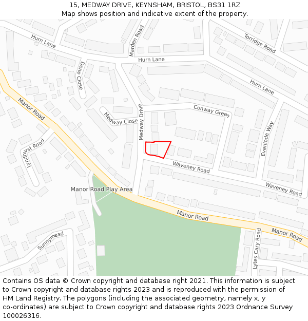 15, MEDWAY DRIVE, KEYNSHAM, BRISTOL, BS31 1RZ: Location map and indicative extent of plot