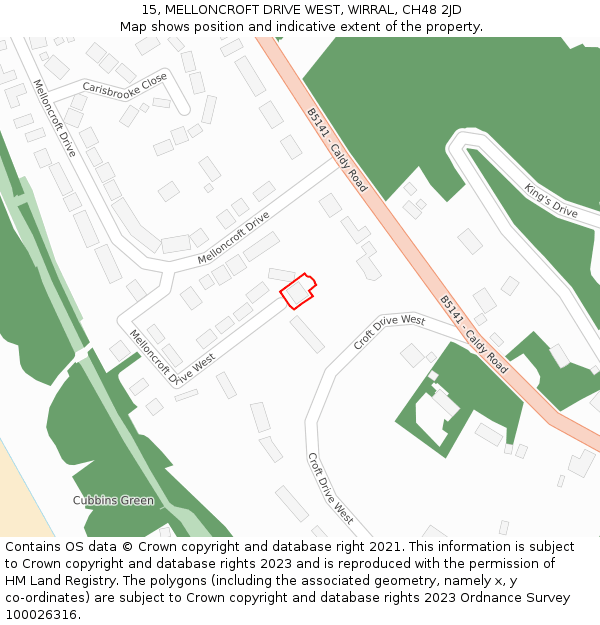 15, MELLONCROFT DRIVE WEST, WIRRAL, CH48 2JD: Location map and indicative extent of plot