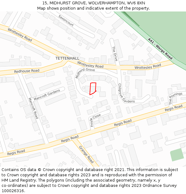 15, MIDHURST GROVE, WOLVERHAMPTON, WV6 8XN: Location map and indicative extent of plot