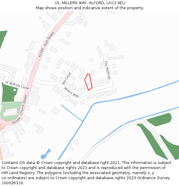 15, MILLERS WAY, ALFORD, LN13 9EU: Location map and indicative extent of plot