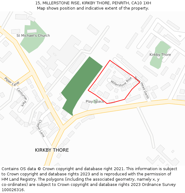 15, MILLERSTONE RISE, KIRKBY THORE, PENRITH, CA10 1XH: Location map and indicative extent of plot