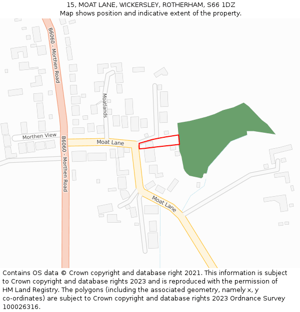 15, MOAT LANE, WICKERSLEY, ROTHERHAM, S66 1DZ: Location map and indicative extent of plot