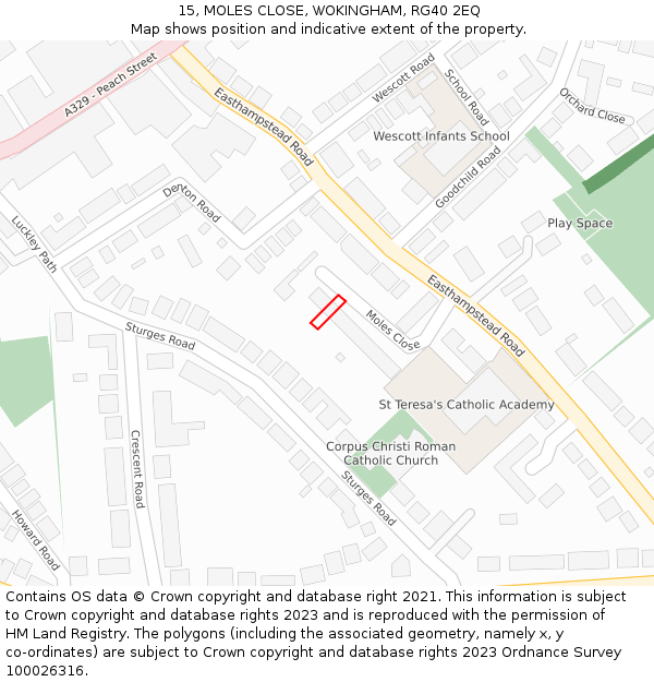 15, MOLES CLOSE, WOKINGHAM, RG40 2EQ: Location map and indicative extent of plot