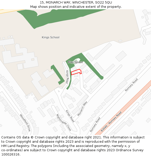 15, MONARCH WAY, WINCHESTER, SO22 5QU: Location map and indicative extent of plot