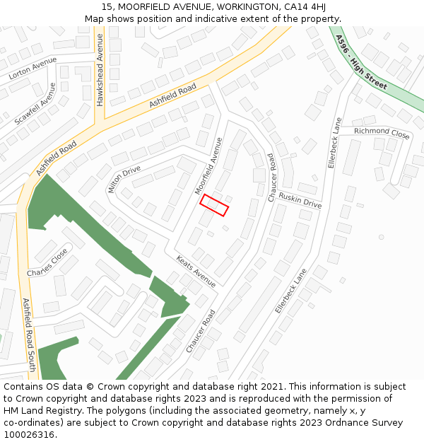 15, MOORFIELD AVENUE, WORKINGTON, CA14 4HJ: Location map and indicative extent of plot