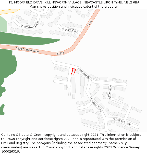 15, MOORFIELD DRIVE, KILLINGWORTH VILLAGE, NEWCASTLE UPON TYNE, NE12 6BA: Location map and indicative extent of plot