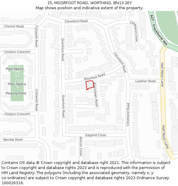 15, MOORFOOT ROAD, WORTHING, BN13 2EY: Location map and indicative extent of plot