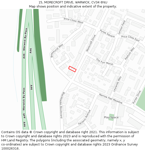 15, MORECROFT DRIVE, WARWICK, CV34 6NU: Location map and indicative extent of plot