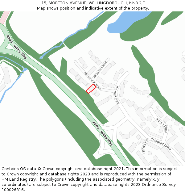 15, MORETON AVENUE, WELLINGBOROUGH, NN8 2JE: Location map and indicative extent of plot