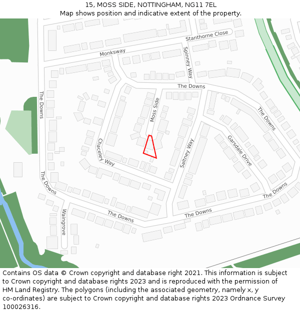 15, MOSS SIDE, NOTTINGHAM, NG11 7EL: Location map and indicative extent of plot