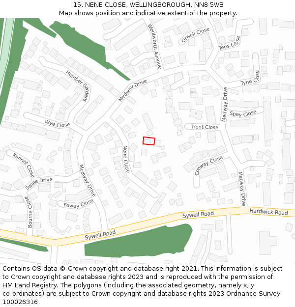 15, NENE CLOSE, WELLINGBOROUGH, NN8 5WB: Location map and indicative extent of plot