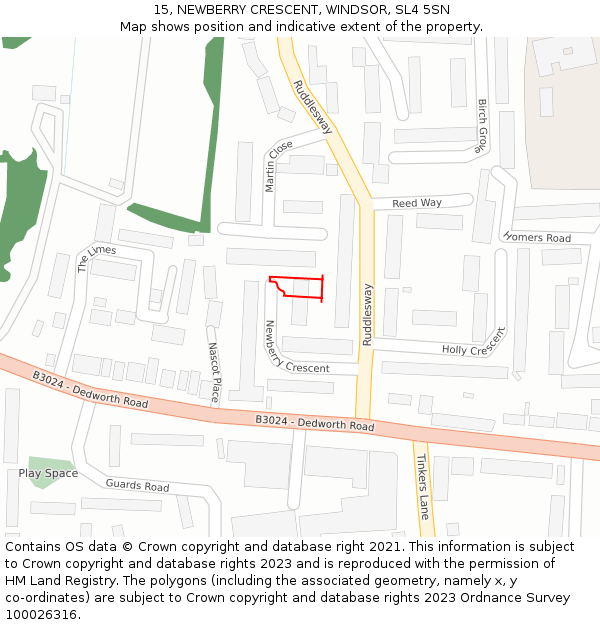 15, NEWBERRY CRESCENT, WINDSOR, SL4 5SN: Location map and indicative extent of plot