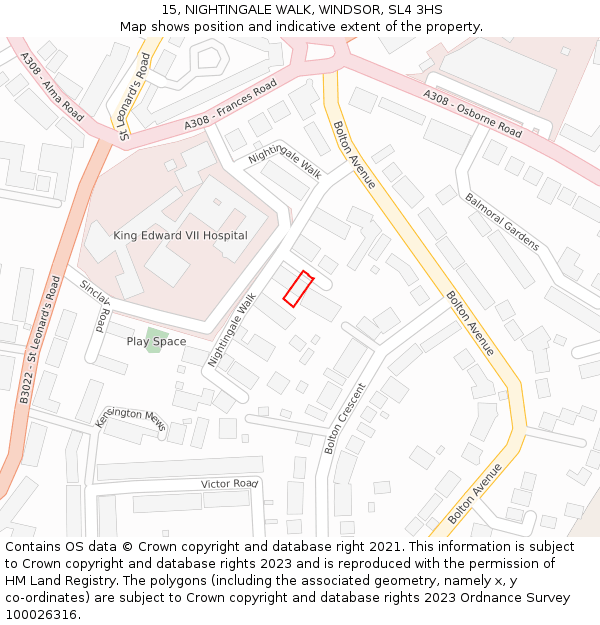 15, NIGHTINGALE WALK, WINDSOR, SL4 3HS: Location map and indicative extent of plot