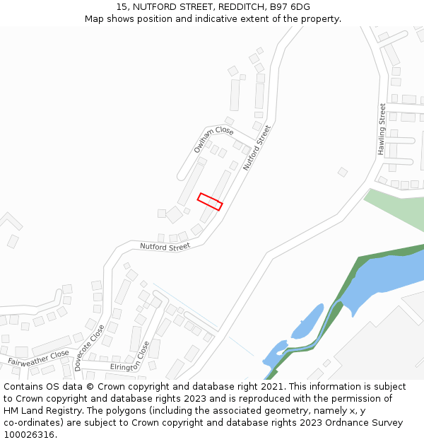 15, NUTFORD STREET, REDDITCH, B97 6DG: Location map and indicative extent of plot