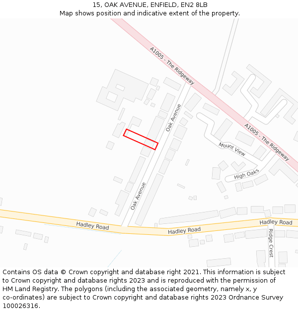 15, OAK AVENUE, ENFIELD, EN2 8LB: Location map and indicative extent of plot