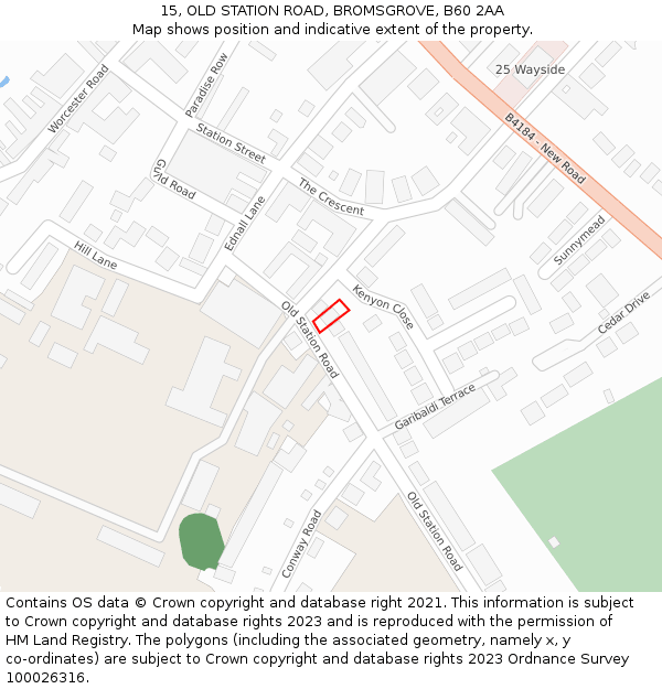 15, OLD STATION ROAD, BROMSGROVE, B60 2AA: Location map and indicative extent of plot