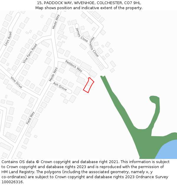 15, PADDOCK WAY, WIVENHOE, COLCHESTER, CO7 9HL: Location map and indicative extent of plot