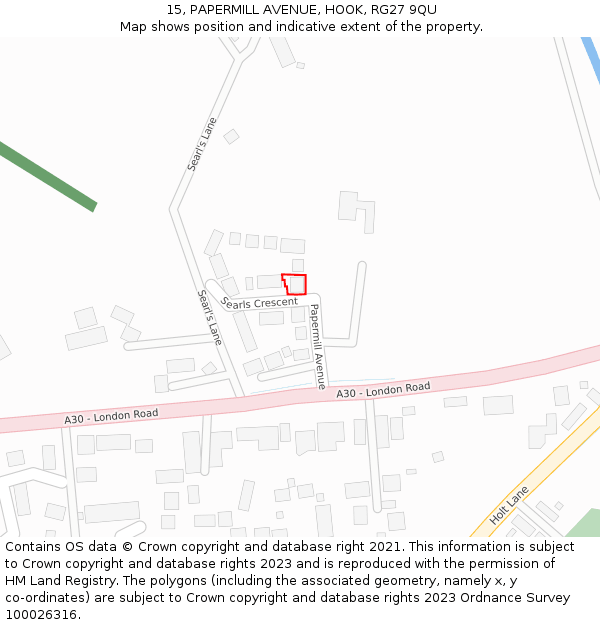 15, PAPERMILL AVENUE, HOOK, RG27 9QU: Location map and indicative extent of plot