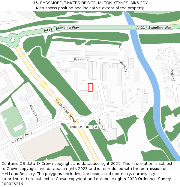 15, PASSMORE, TINKERS BRIDGE, MILTON KEYNES, MK6 3DY: Location map and indicative extent of plot