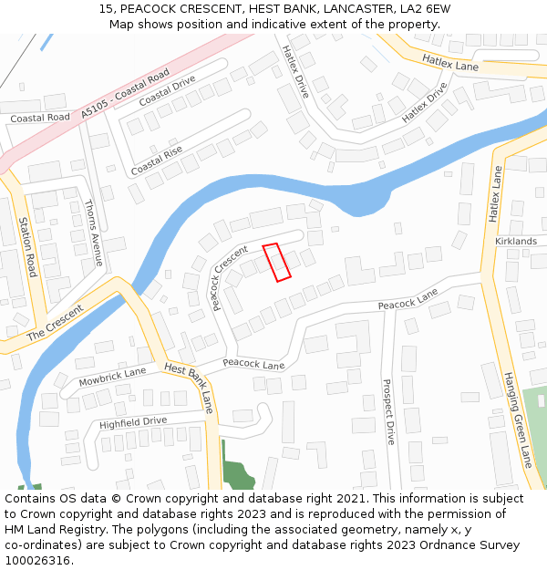 15, PEACOCK CRESCENT, HEST BANK, LANCASTER, LA2 6EW: Location map and indicative extent of plot