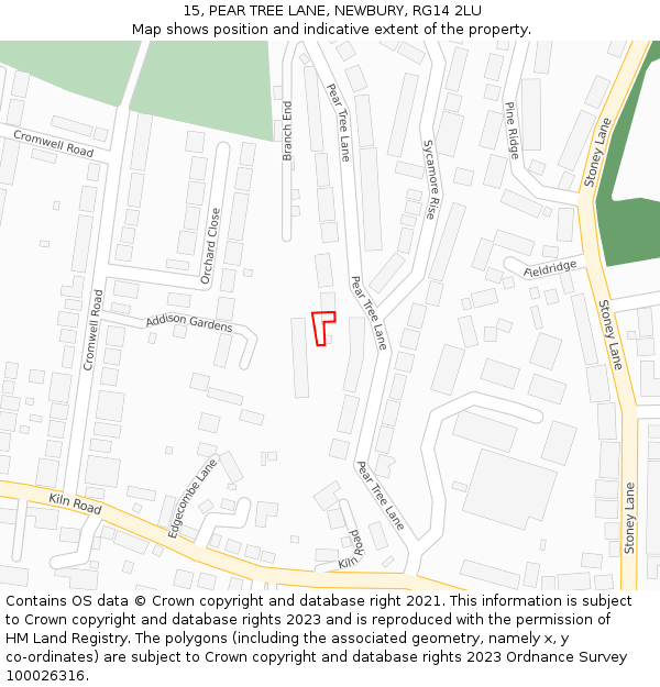 15, PEAR TREE LANE, NEWBURY, RG14 2LU: Location map and indicative extent of plot