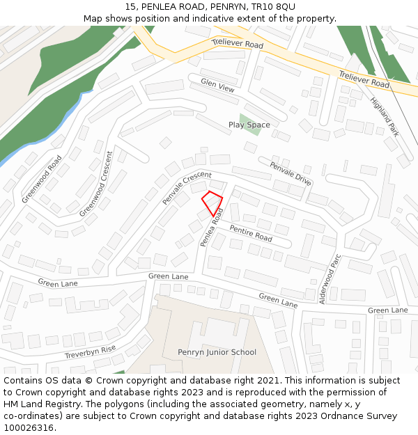 15, PENLEA ROAD, PENRYN, TR10 8QU: Location map and indicative extent of plot