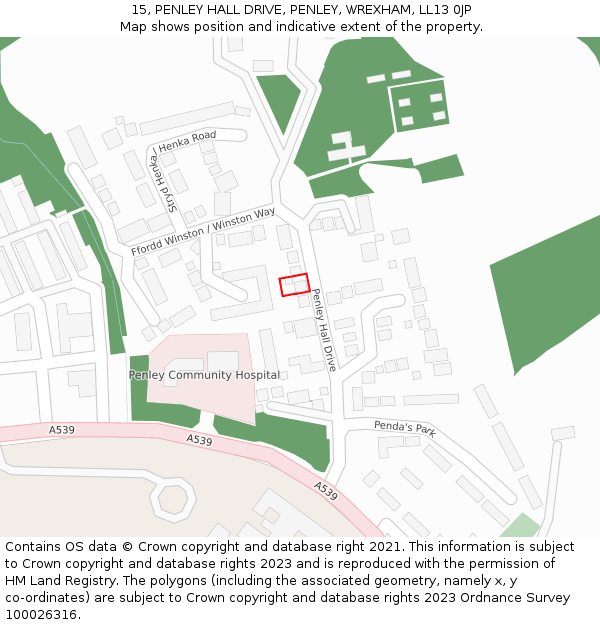 15, PENLEY HALL DRIVE, PENLEY, WREXHAM, LL13 0JP: Location map and indicative extent of plot