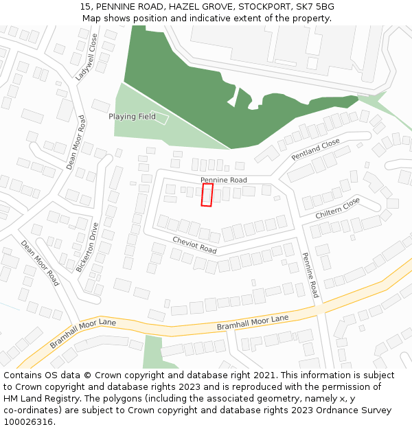 15, PENNINE ROAD, HAZEL GROVE, STOCKPORT, SK7 5BG: Location map and indicative extent of plot