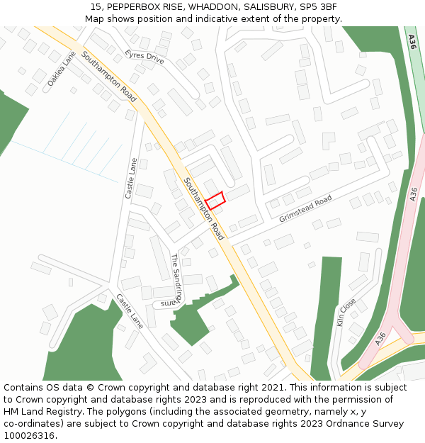 15, PEPPERBOX RISE, WHADDON, SALISBURY, SP5 3BF: Location map and indicative extent of plot