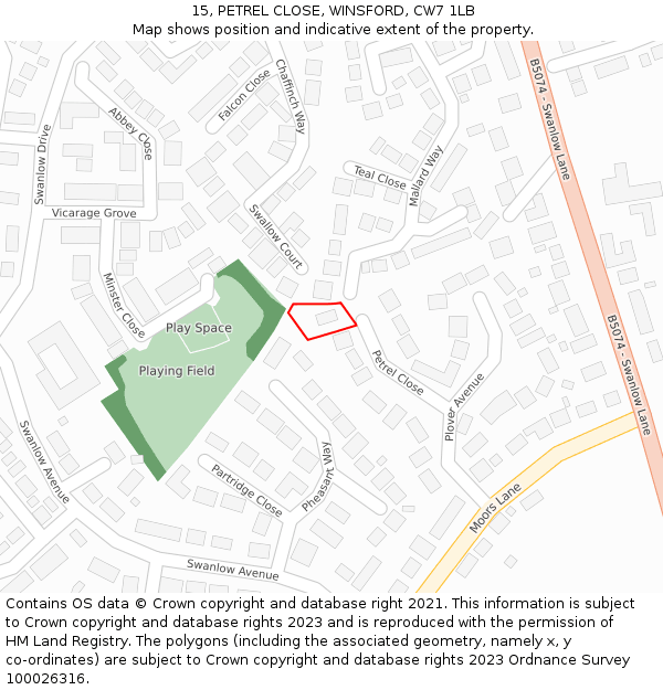 15, PETREL CLOSE, WINSFORD, CW7 1LB: Location map and indicative extent of plot