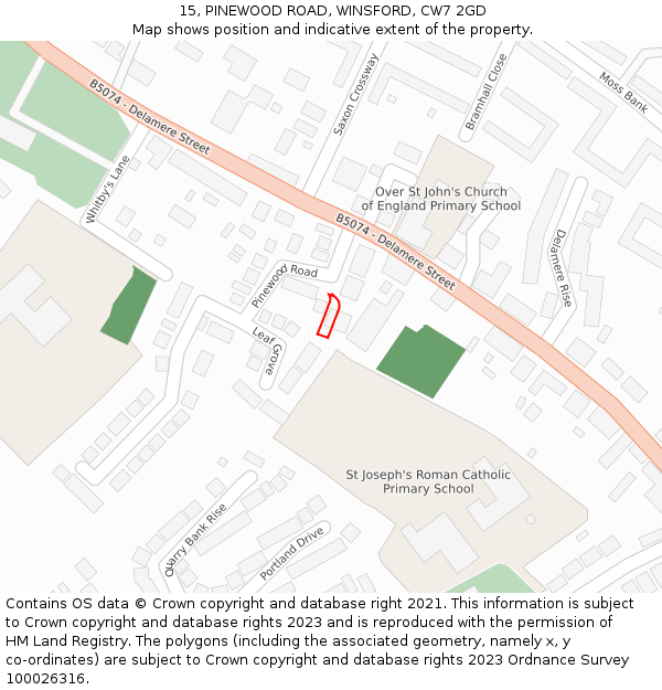 15, PINEWOOD ROAD, WINSFORD, CW7 2GD: Location map and indicative extent of plot